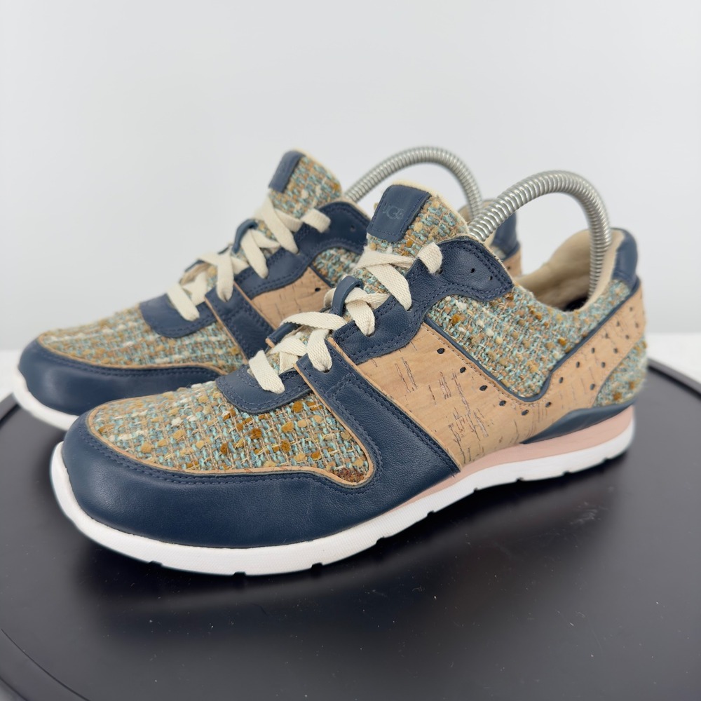 UGG Tye Stardust Navy Blue Leather Cork Tweed Sneakers 1012172 Womens 8
